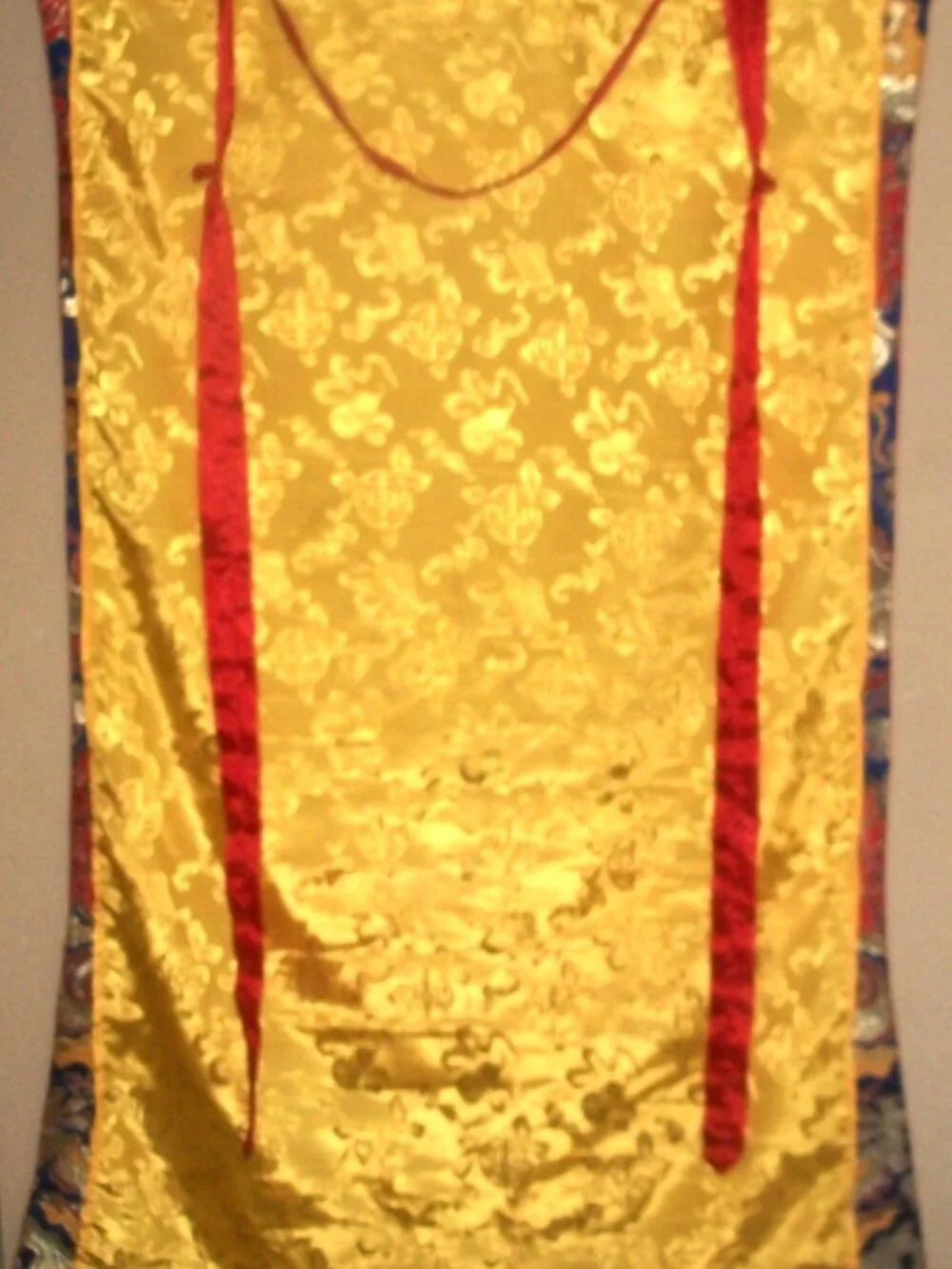 Large Hanging Vintage Tibetan Thangka w Handpainted Mandala on Heavy Brocade